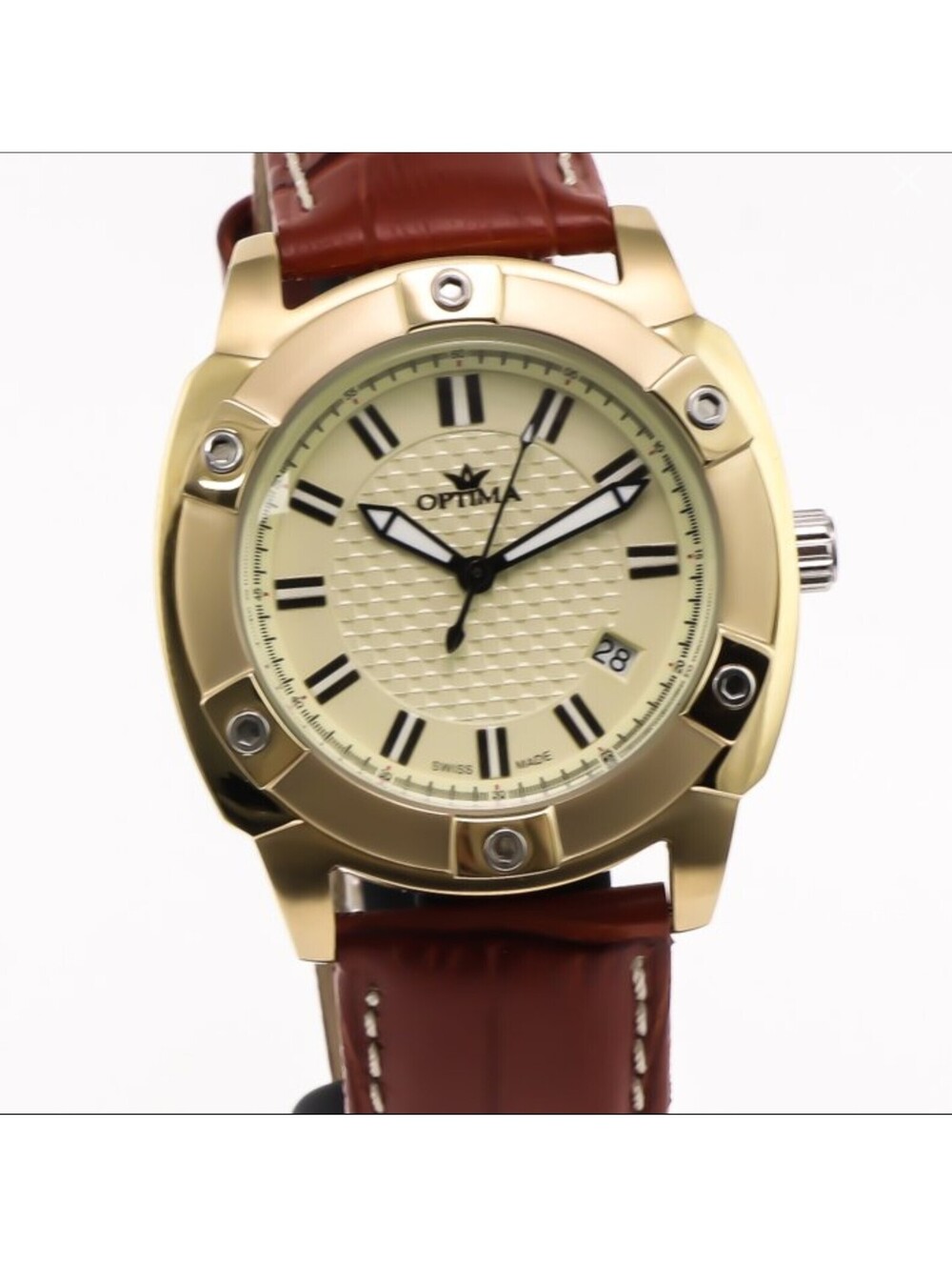 Optima Swiss Watch PVD Gold Stainless Steel 38mm Quartz 3ATM